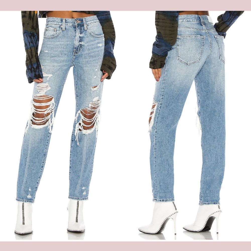 NWT $158 Pistola [ 27] Presley Straight Leg Distressed Blue Jeans Rock Bust Q934